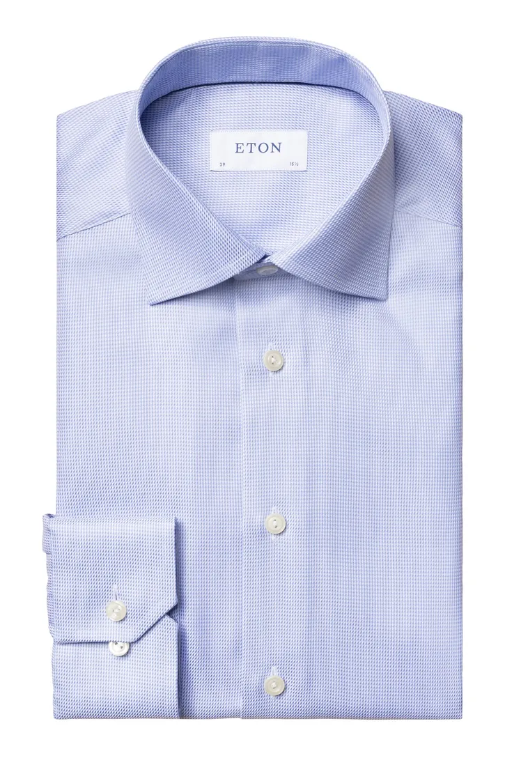 Lichtblauw Eton overhemd Textured Twill contemporary fit