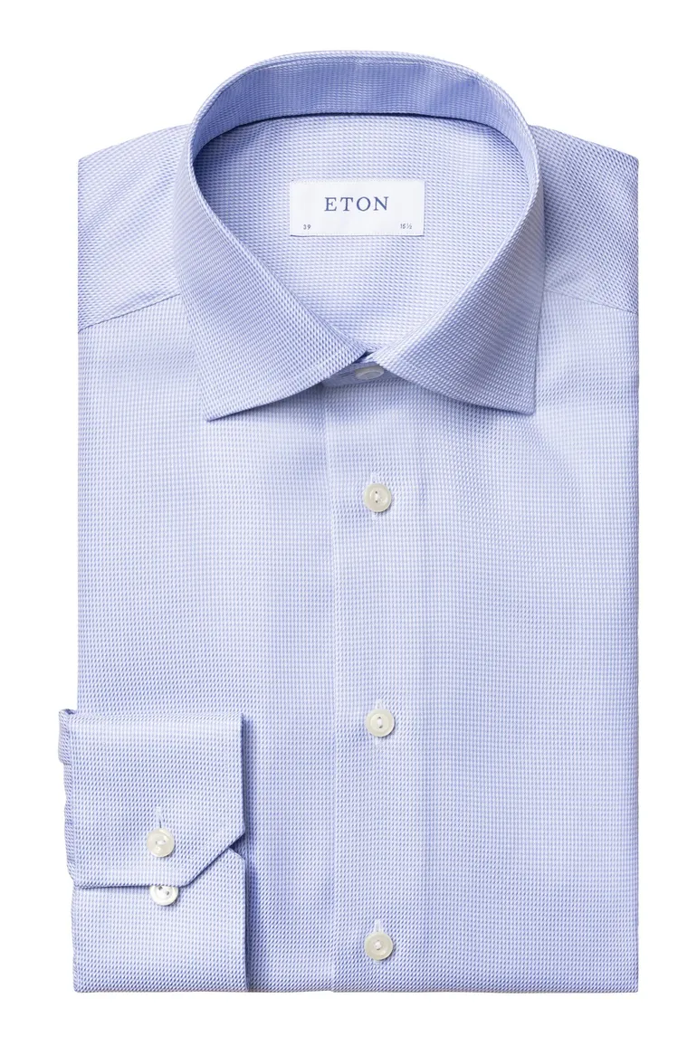 Textured Twill Eton overhemd contemporary fit lichtblauw