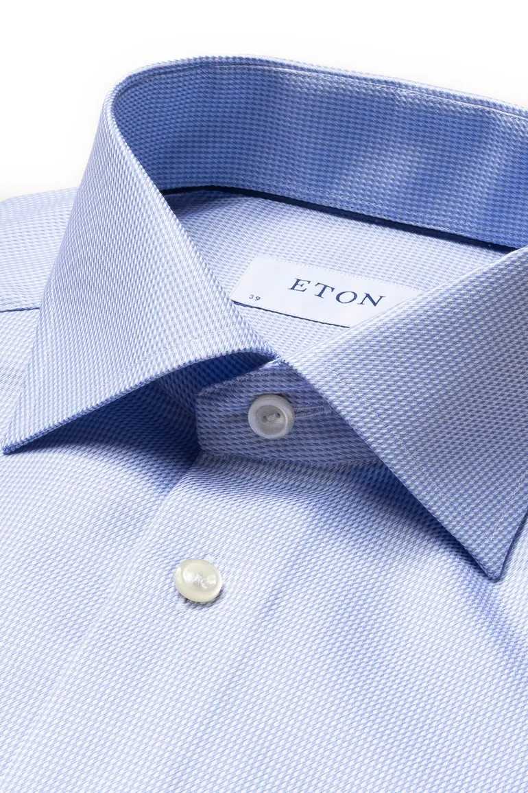 Textured Twill Eton overhemd contemporary fit lichtblauw