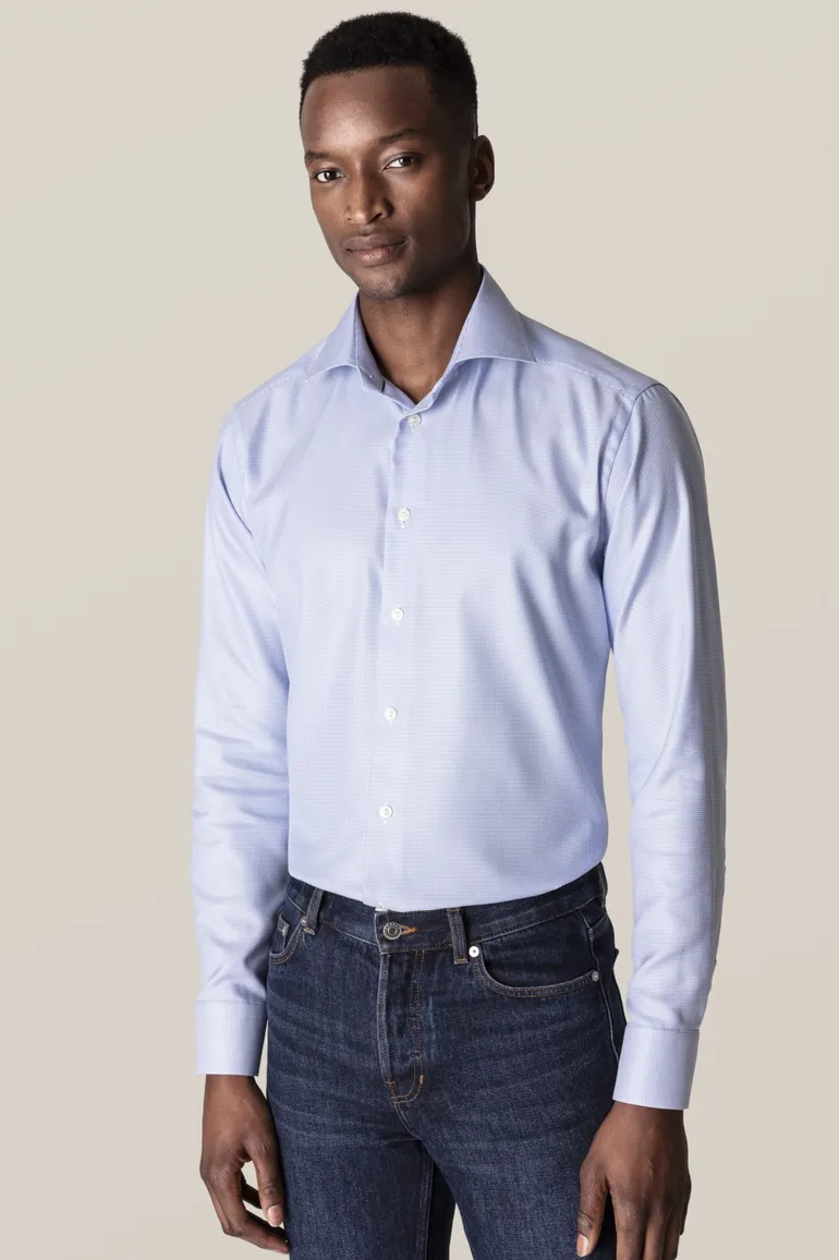 Textured Twill Eton overhemd contemporary fit lichtblauw