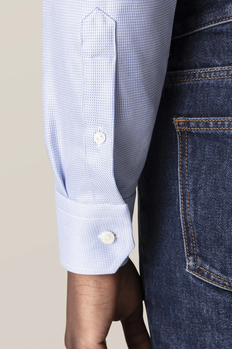 Textured Twill Eton overhemd contemporary fit lichtblauw