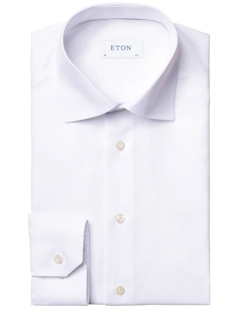 Katoenen Eton overhemd effen wit Textured Twill slim fit