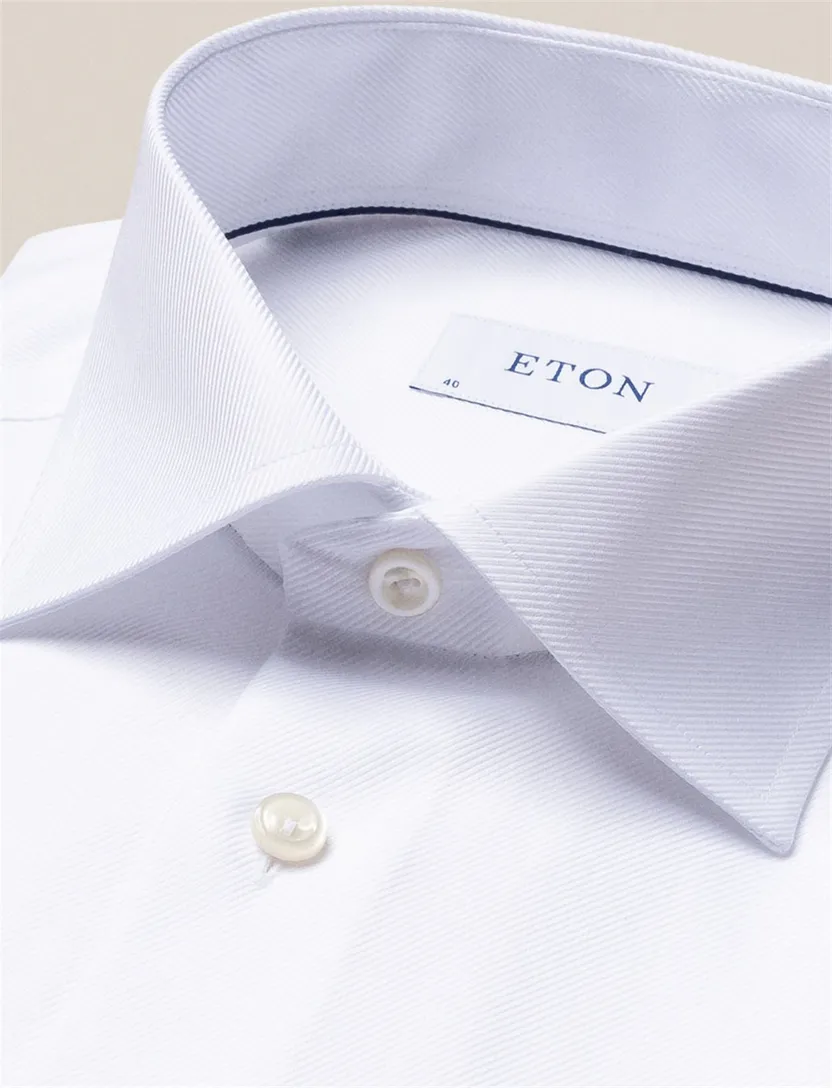 Katoenen Eton overhemd effen wit Textured Twill slim fit