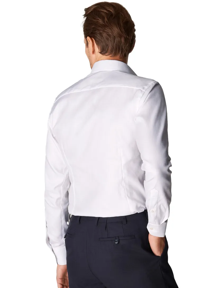 Katoenen Eton overhemd effen wit Textured Twill slim fit