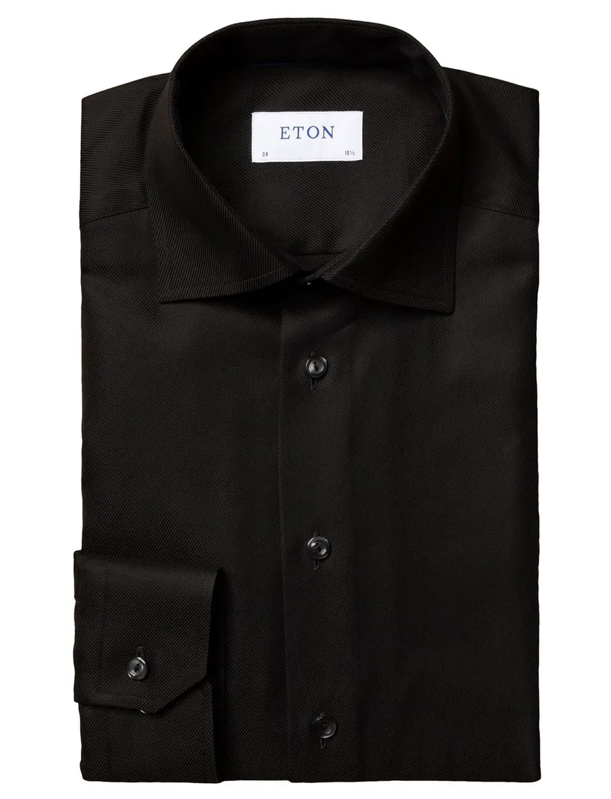 Eton overhemd effen zwart Textured Twill slim fit