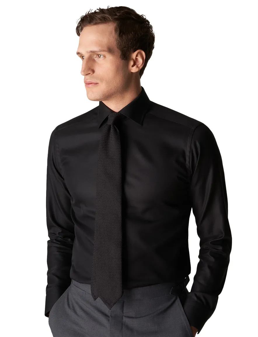 Eton overhemd effen zwart Textured Twill slim fit