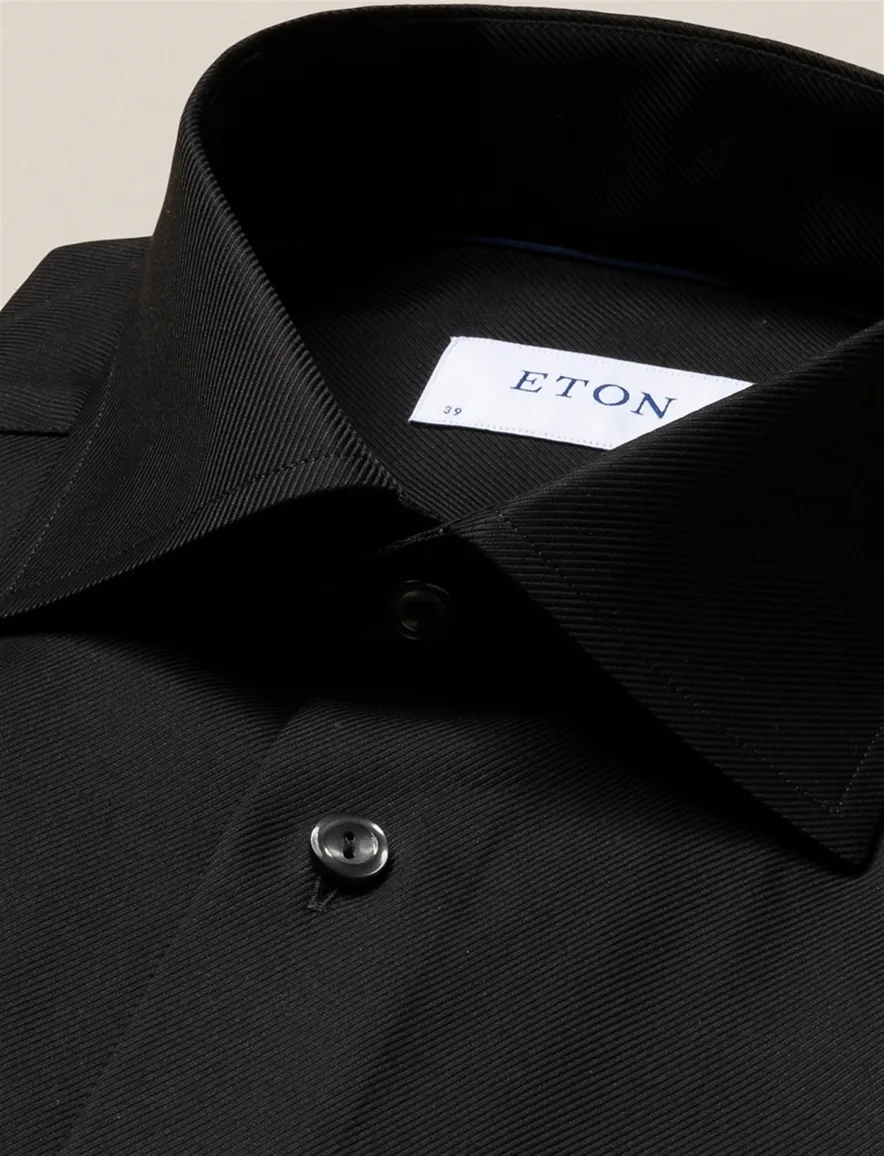 Eton overhemd effen zwart Textured Twill slim fit