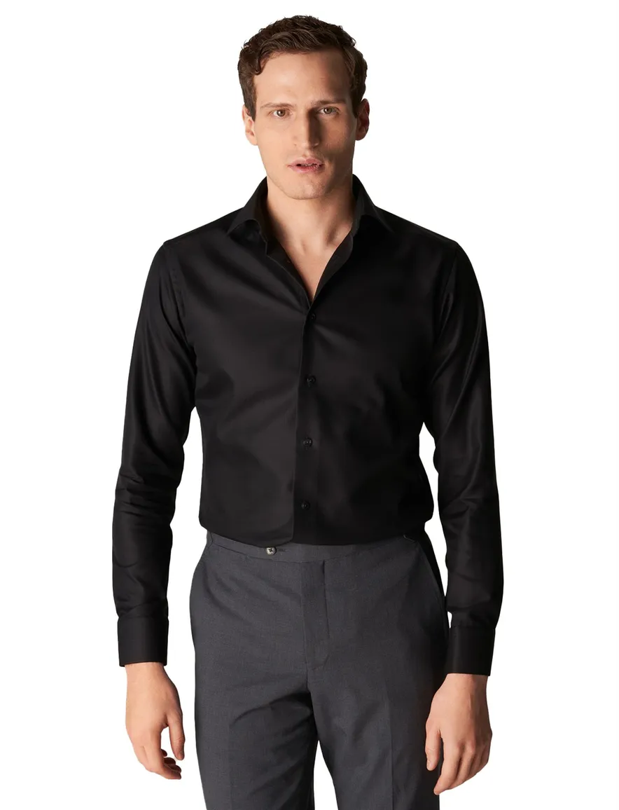 Eton overhemd effen zwart Textured Twill slim fit