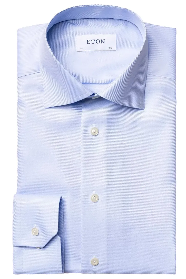 Katoenen Eton lichtblauw textured twill overhemd slim fit