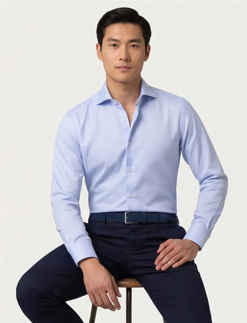 Katoenen Eton lichtblauw textured twill overhemd slim fit