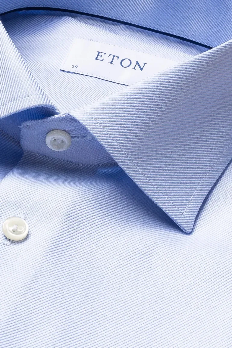 Textured twill Eton overhemd slim fit lichtblauw katoen