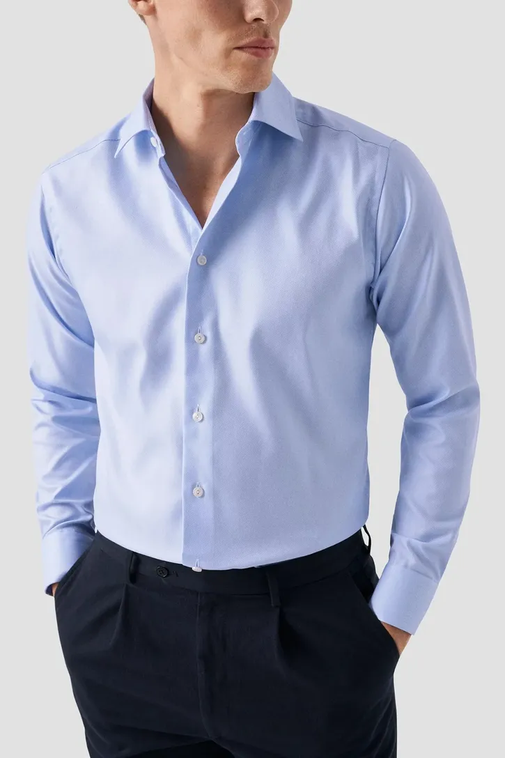 Katoenen Eton lichtblauw textured twill overhemd slim fit