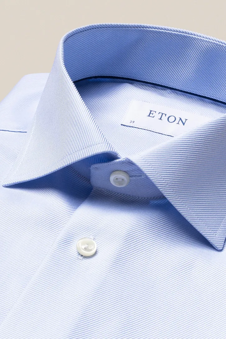 Katoenen Eton lichtblauw textured twill overhemd slim fit