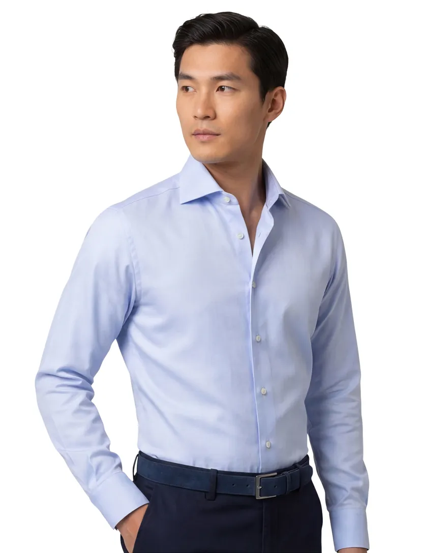 Katoenen Eton lichtblauw textured twill overhemd slim fit
