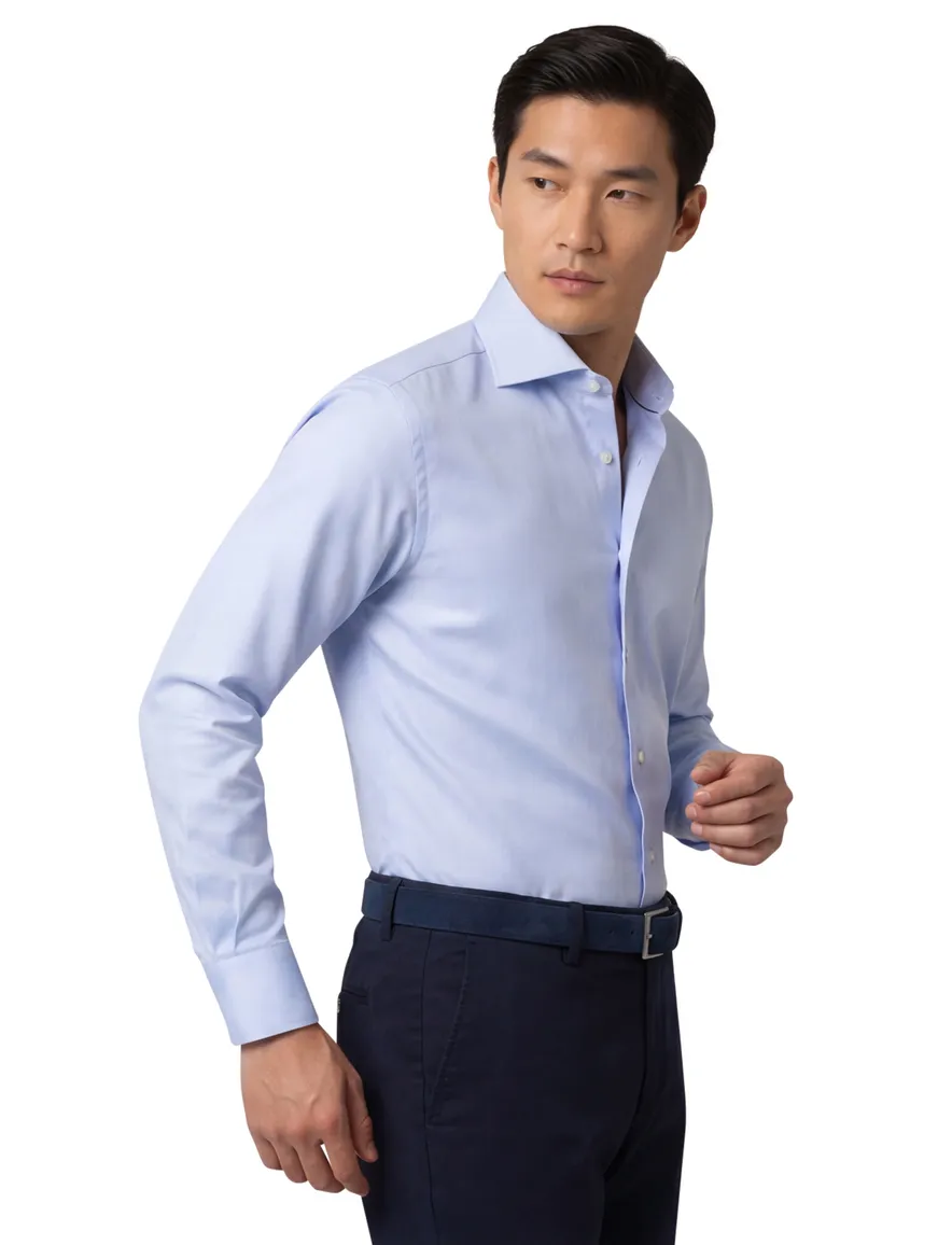 Textured twill Eton overhemd slim fit lichtblauw katoen