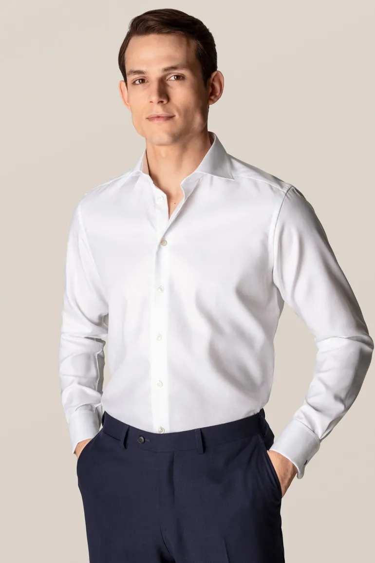 Eton overhemd wit french cuff contemporary fit textured twill