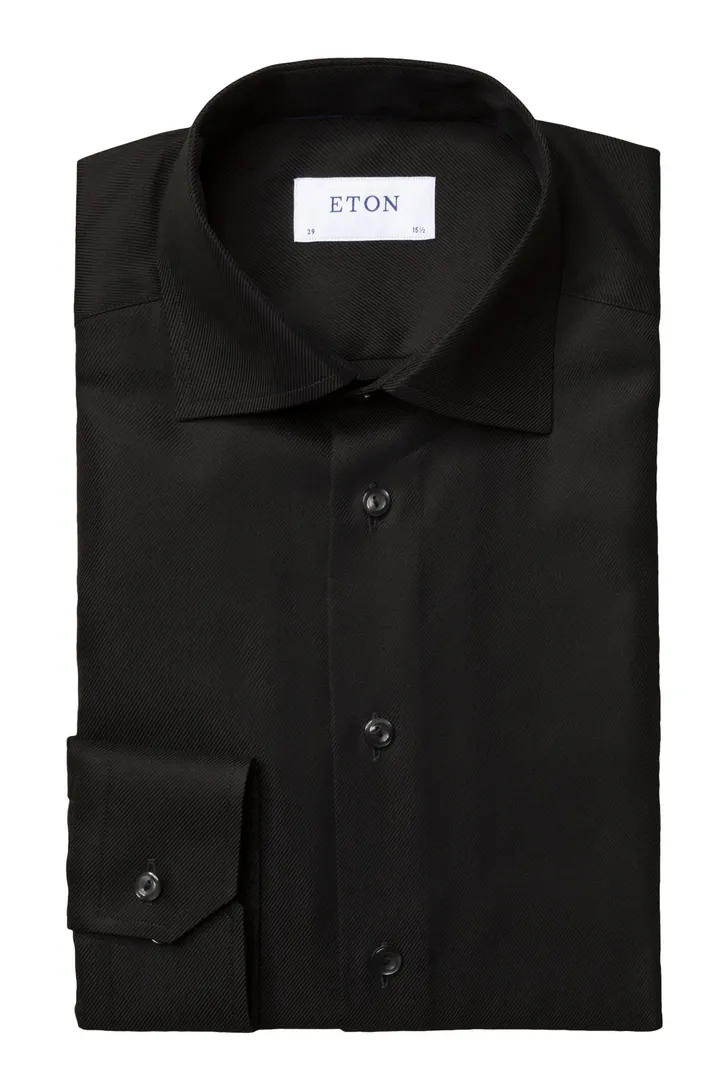 Contemporary fit Eton overhemd zwart Textured Twill katoen