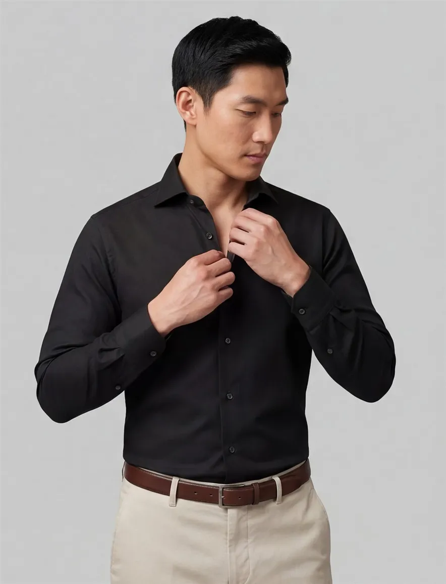 Eton overhemd zwart Textured Twill katoen contemporary fit