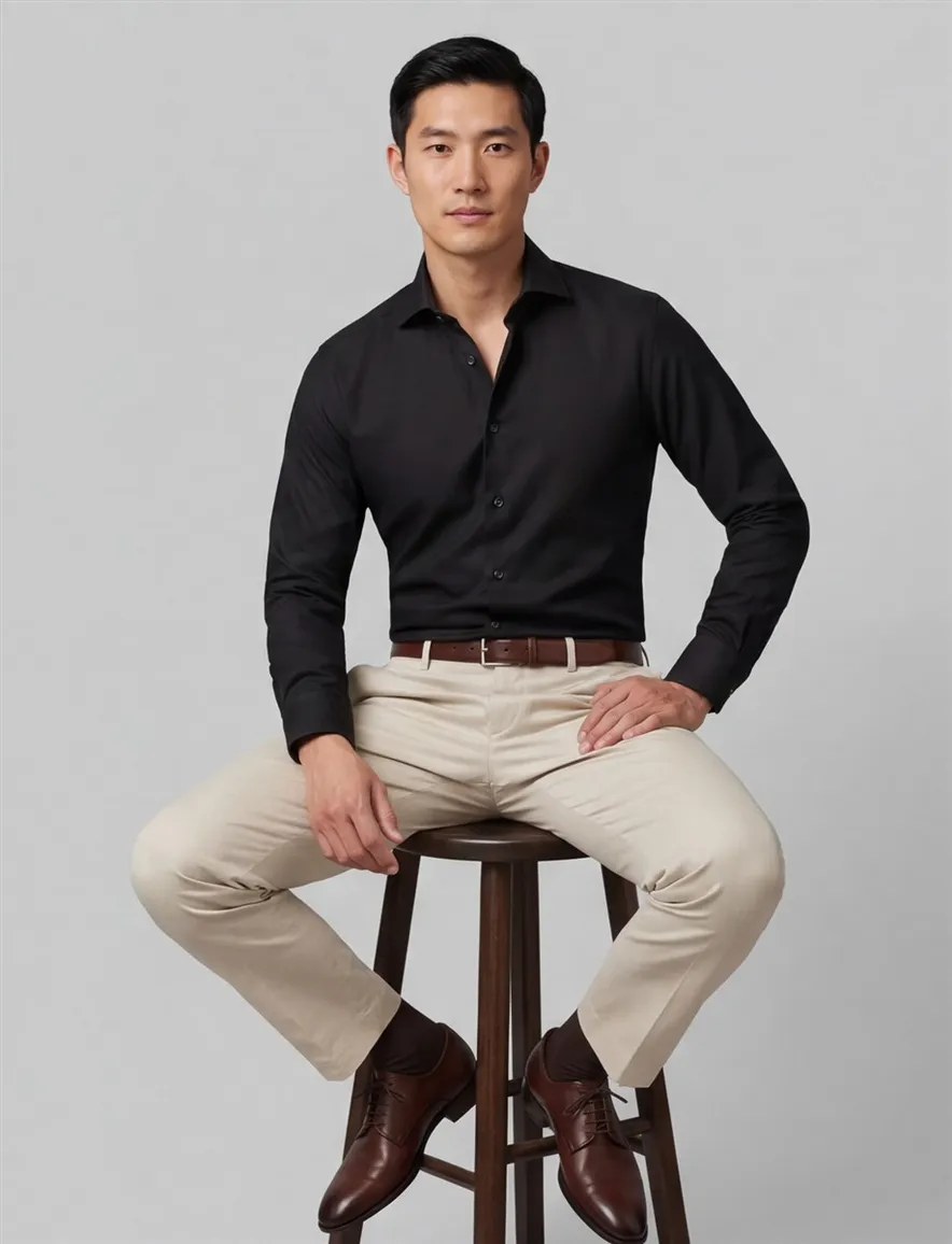 Eton overhemd zwart Textured Twill katoen contemporary fit