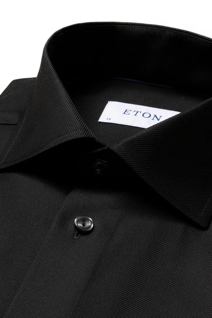 Contemporary fit Eton overhemd zwart Textured Twill katoen