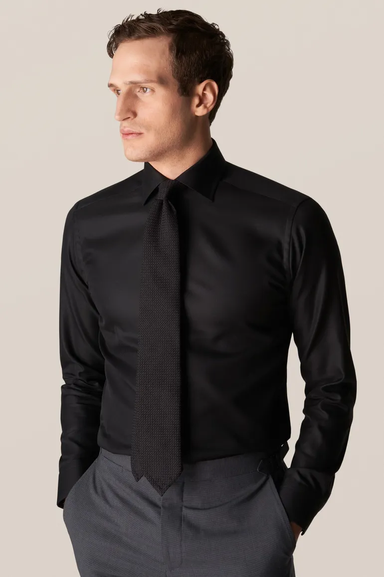 Eton overhemd zwart Textured Twill katoen contemporary fit