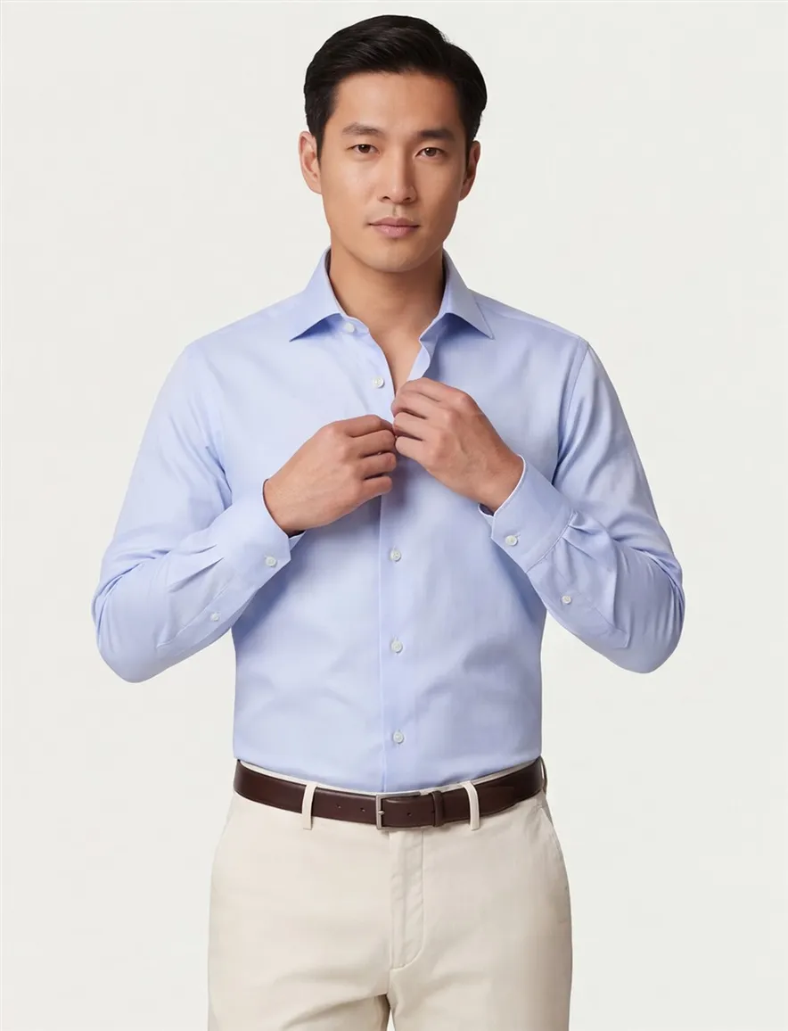 Eton overhemd katoen contemporary fit lichtblauw Textured Twill
