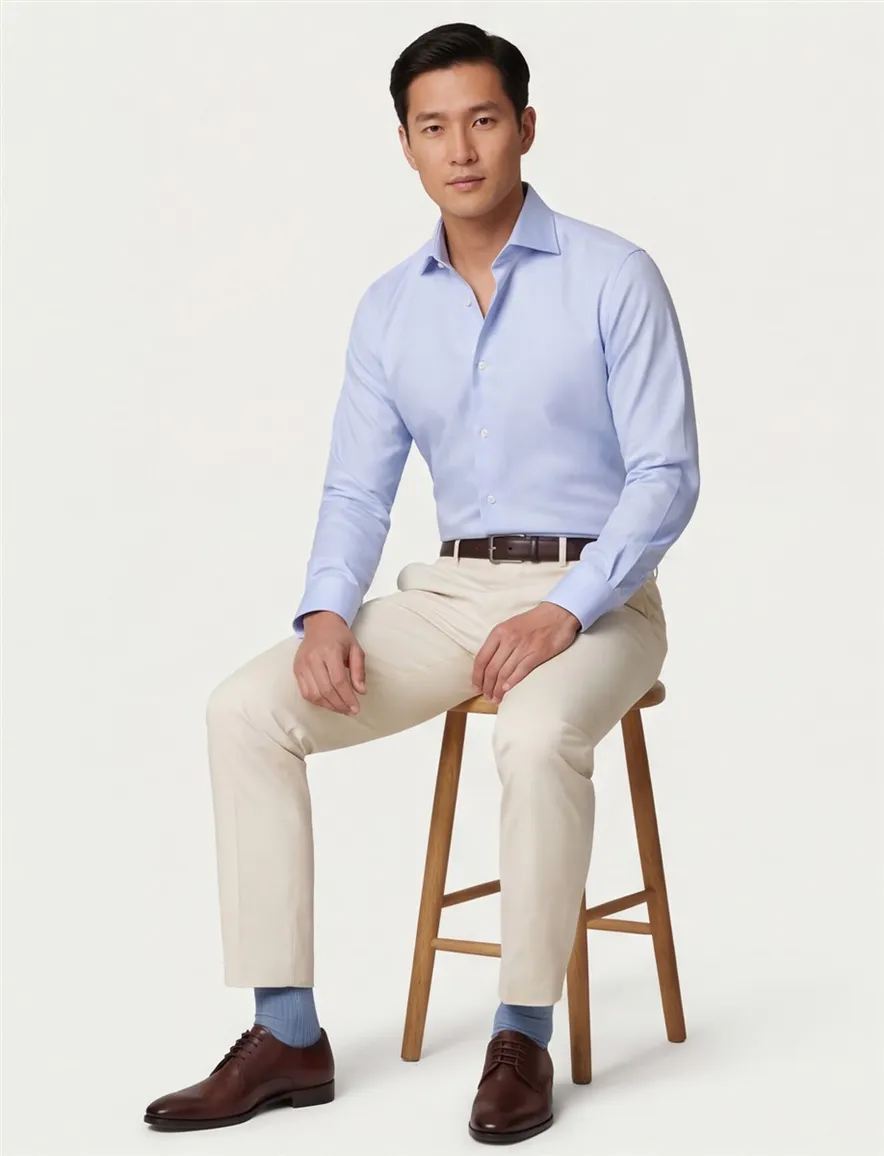 Eton overhemd katoen contemporary fit lichtblauw Textured Twill