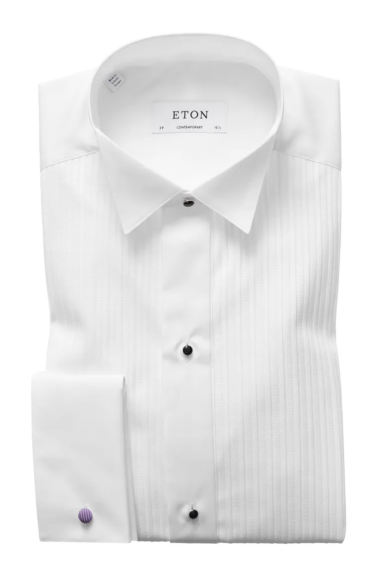 Eton wit overhemd smoking contemporary fit katoen structuur