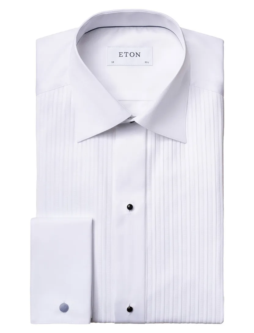 Eton smoking overhemd Piqué Classic Fit wit strepen textuur
