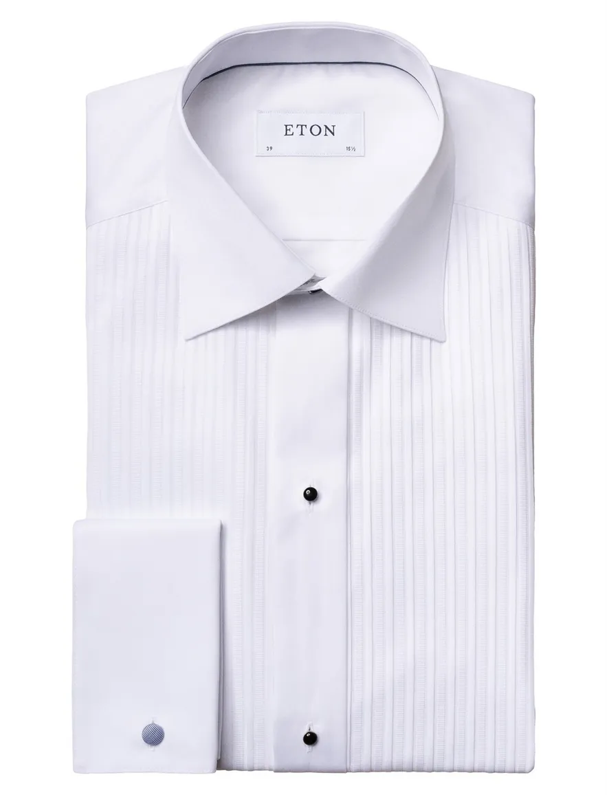Eton smoking overhemd Piqué Tuxedo Classic Fit wit strepen textuur