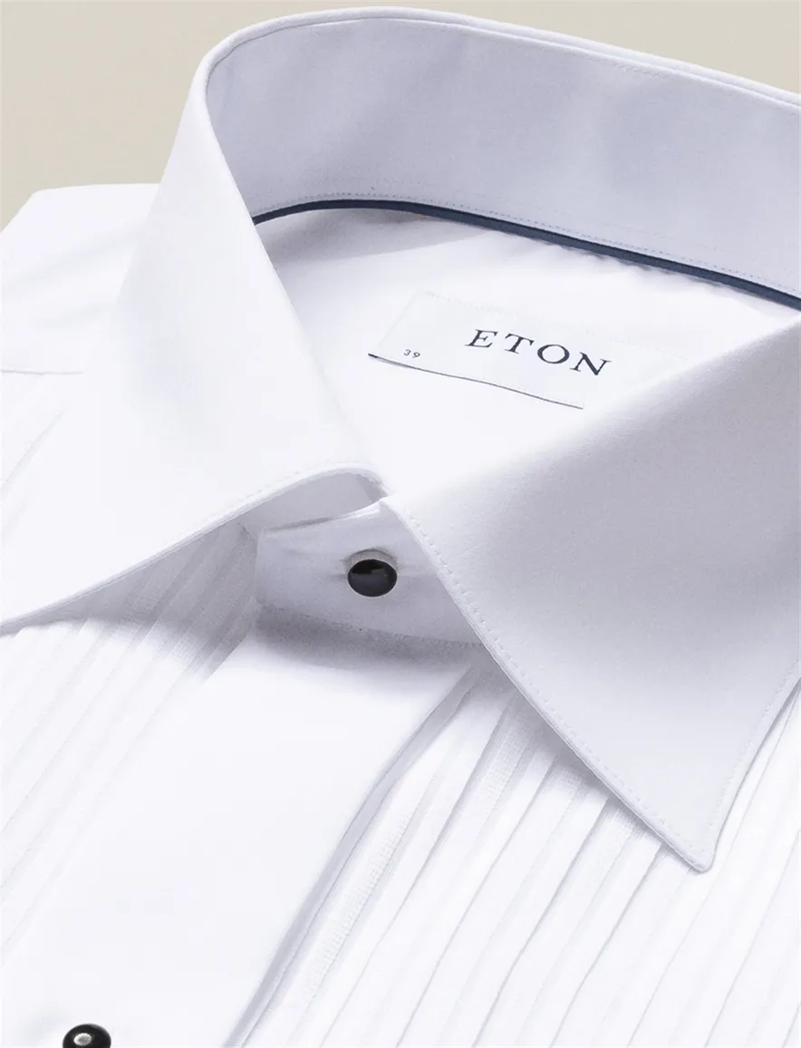 Eton smoking overhemd Piqué Tuxedo Classic Fit wit strepen textuur