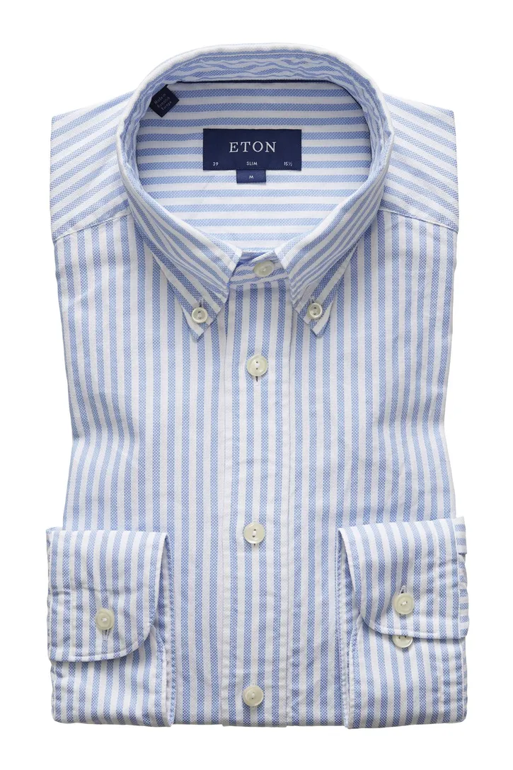 Overhemd contemporary fit Eton lichtblauw gestreept katoen