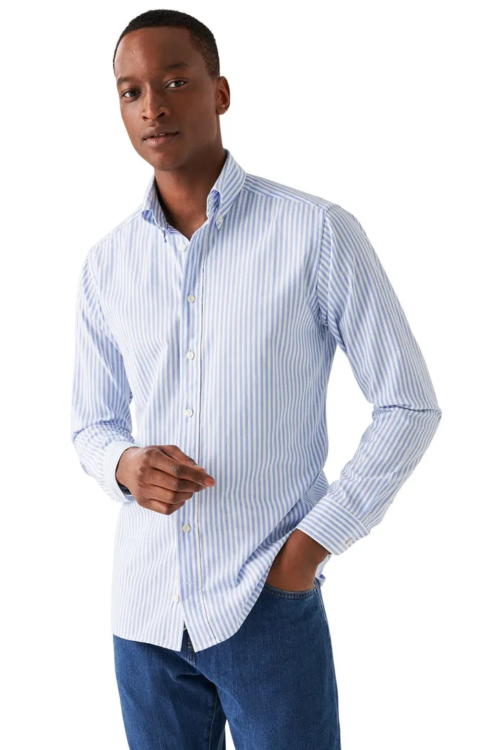 Overhemd contemporary fit Eton lichtblauw gestreept katoen