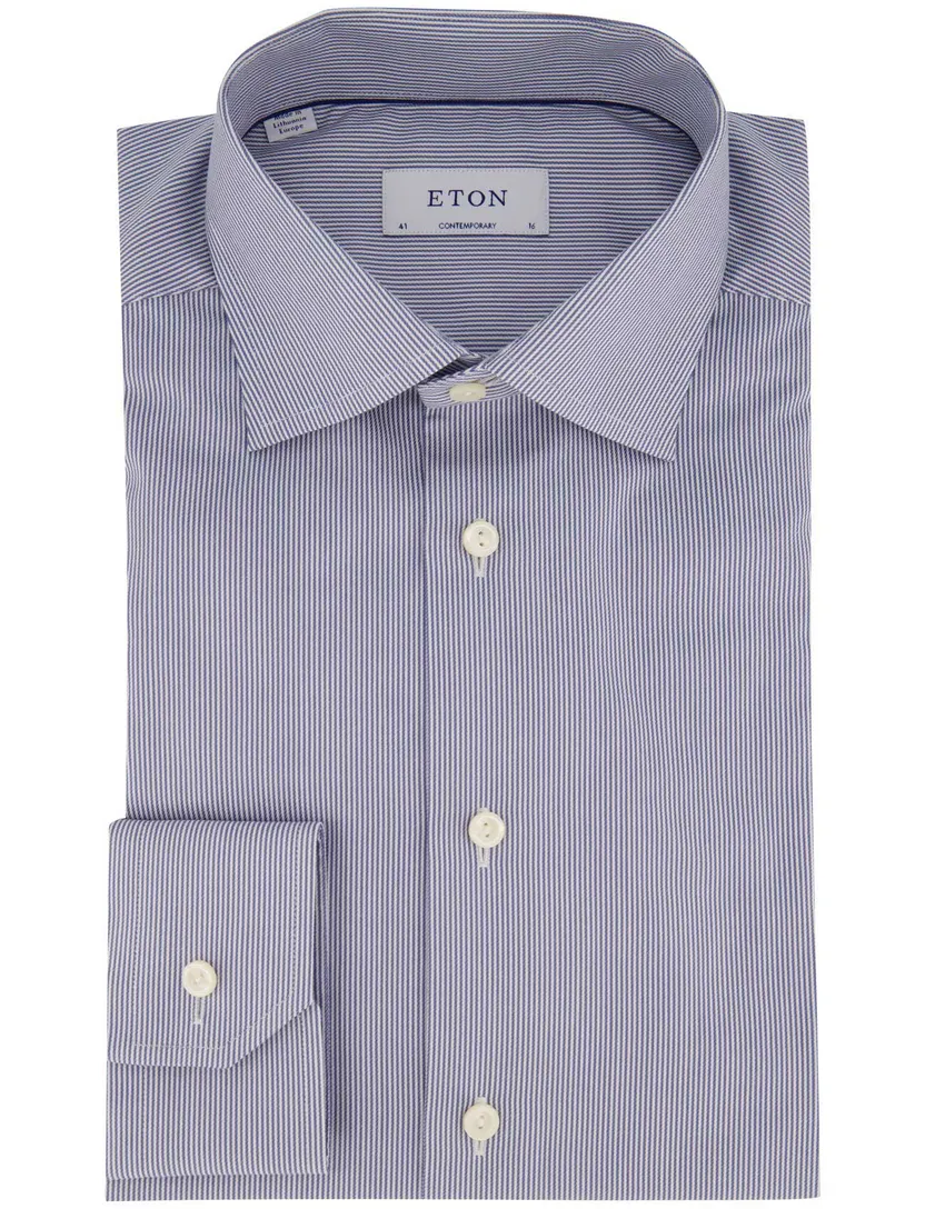 Eton Contemporary Fit overhemd blauw gestreept katoen
