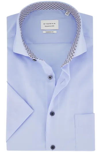 Eterna Korte mouw overhemd strijkvrij Eterna katoen blauw modern fit