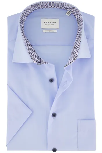 Eterna Blauw comfort fit Eterna korte mouw overhemd strijkvrij katoen