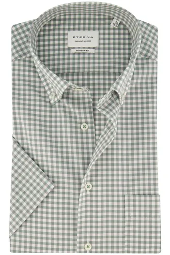Eterna Overhemd Eterna Modern Fit korte mouw groen geruit