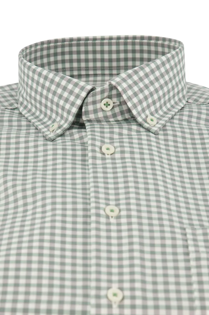 Overhemd Eterna Modern Fit korte mouw groen geruit