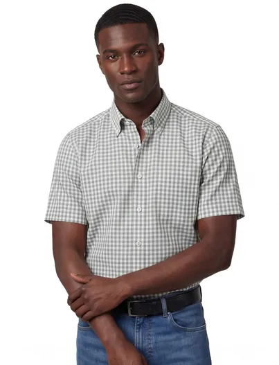 Eterna Eterna overhemd Modern Fit korte mouw groen geruit