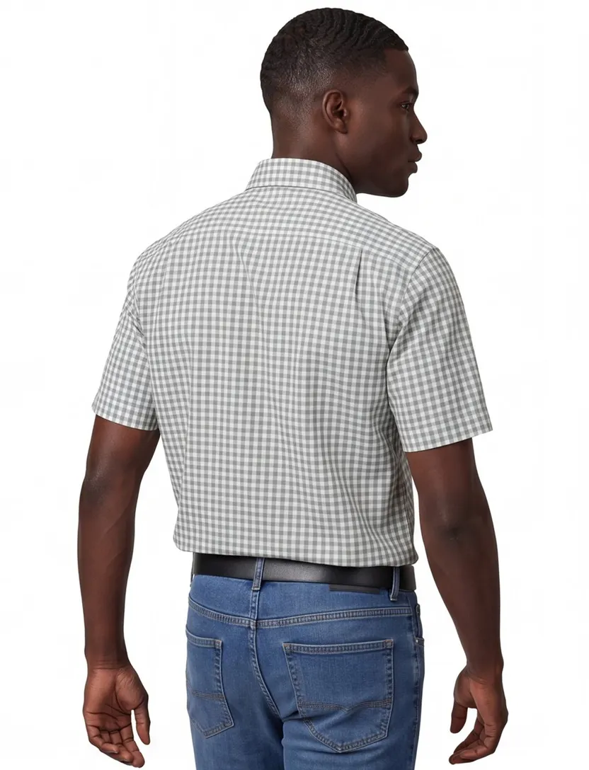 Overhemd Eterna Modern Fit korte mouw groen geruit