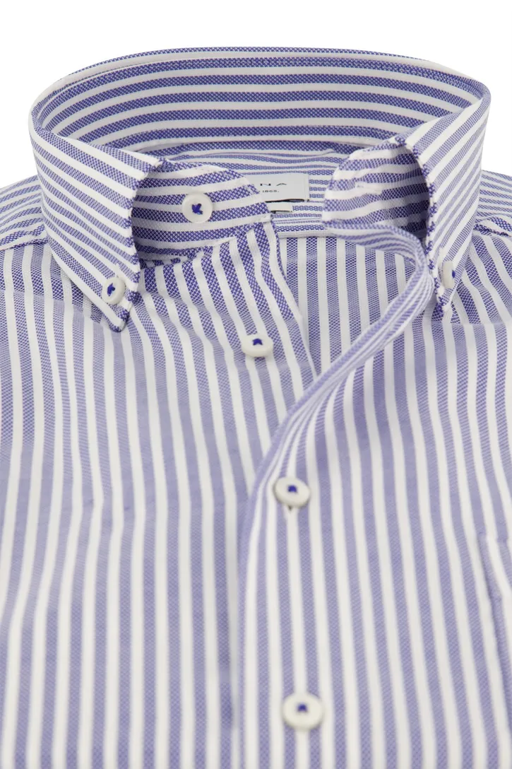 Eterna overhemd korte mouw blauw gestreept