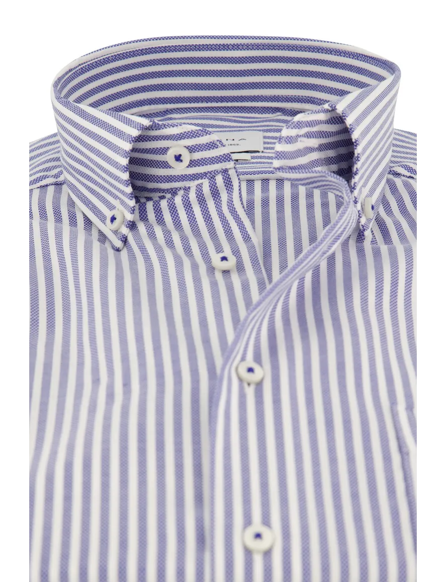 Eterna overhemd korte mouw blauw gestreept