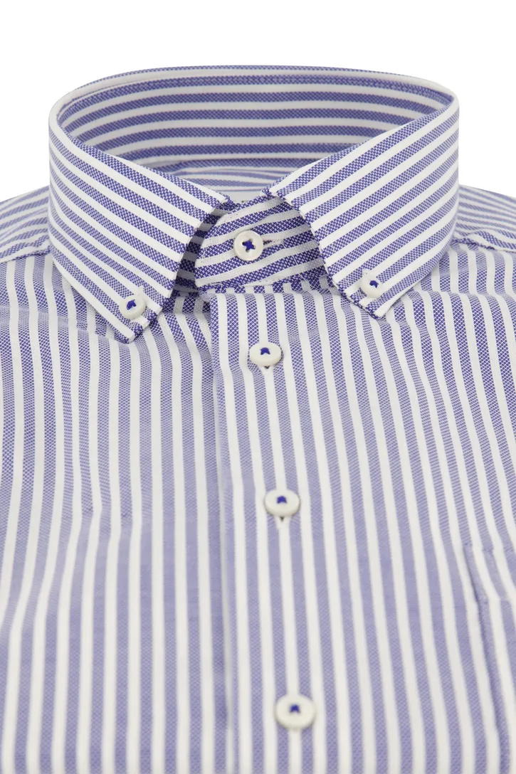 Eterna overhemd korte mouw blauw gestreept