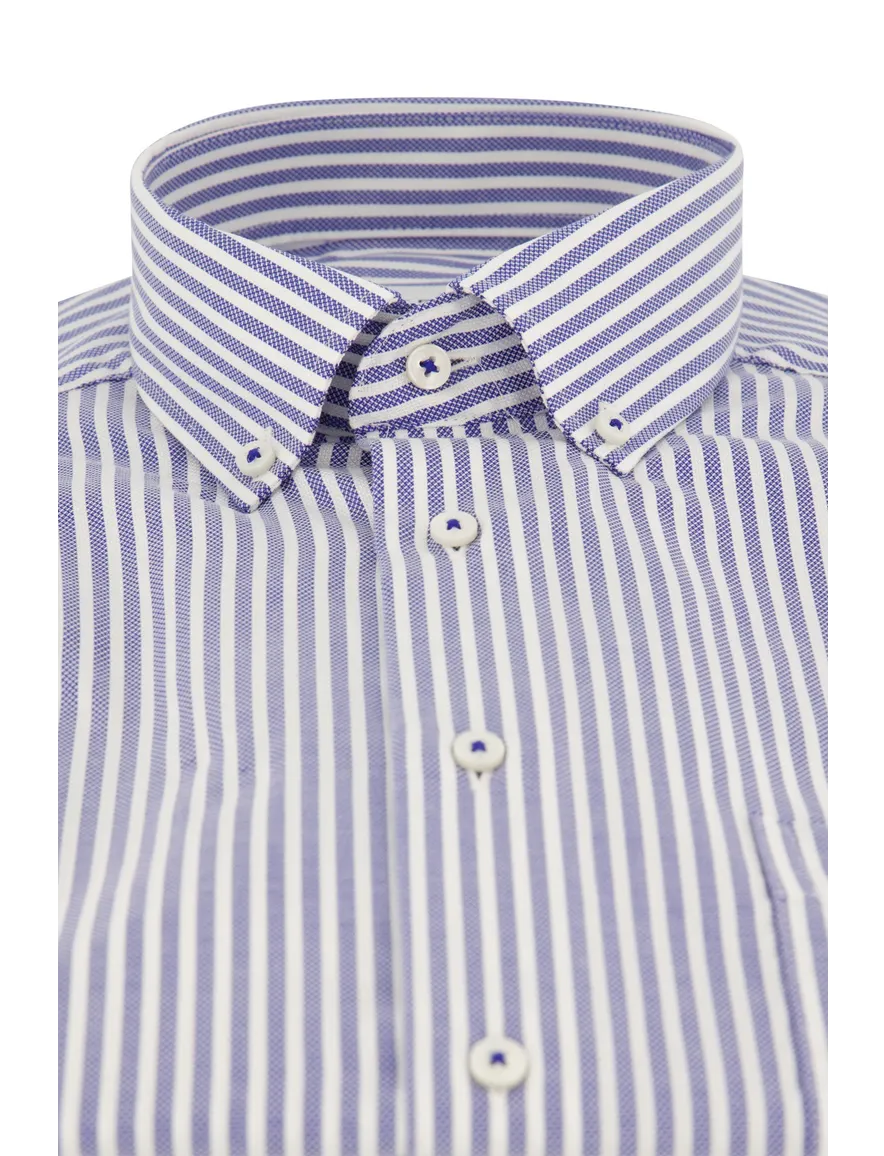 Eterna overhemd korte mouw blauw gestreept