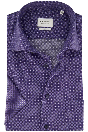 Eterna Eterna borstzak overhemd korte mouw blauw geprint modern fit