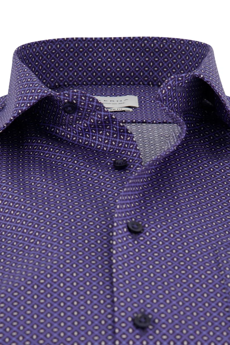Blauw geprint Eterna overhemd borstzak modern fit korte mouw