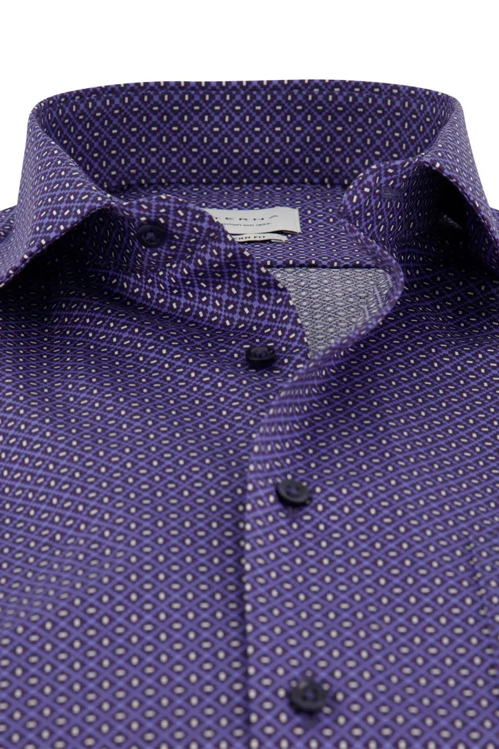 Eterna borstzak overhemd korte mouw blauw geprint modern fit
