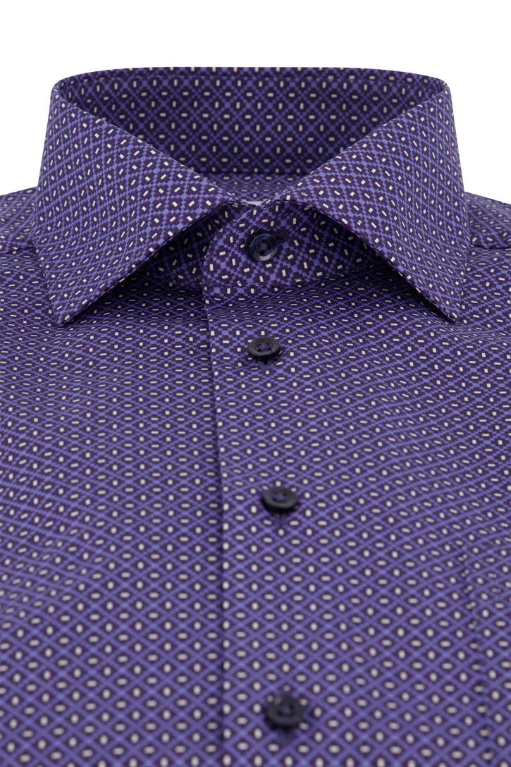 Eterna borstzak overhemd korte mouw blauw geprint modern fit