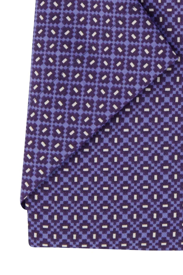 Blauw geprint Eterna overhemd borstzak modern fit korte mouw