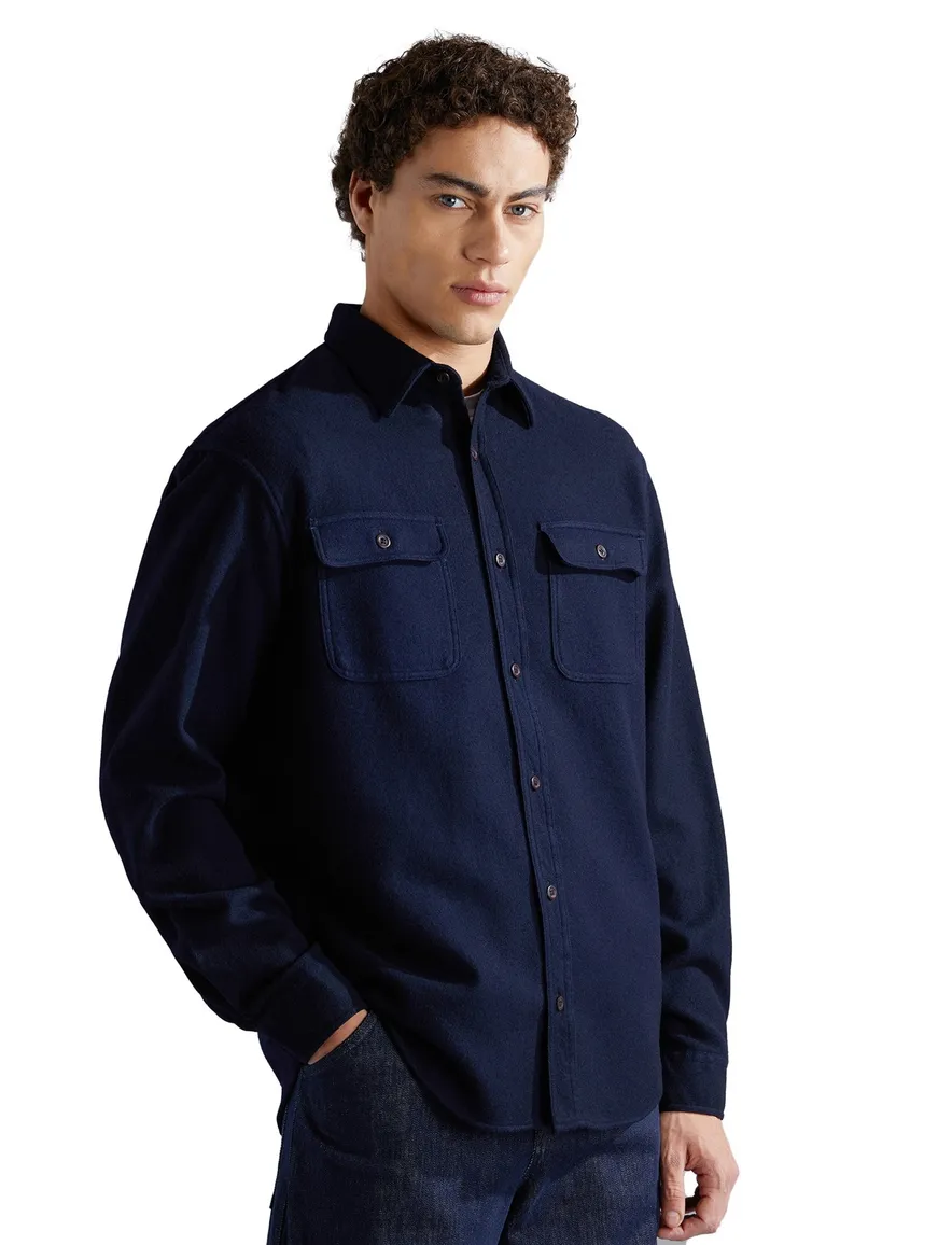 Paul & Shark overshirt effen donkerblauw wol